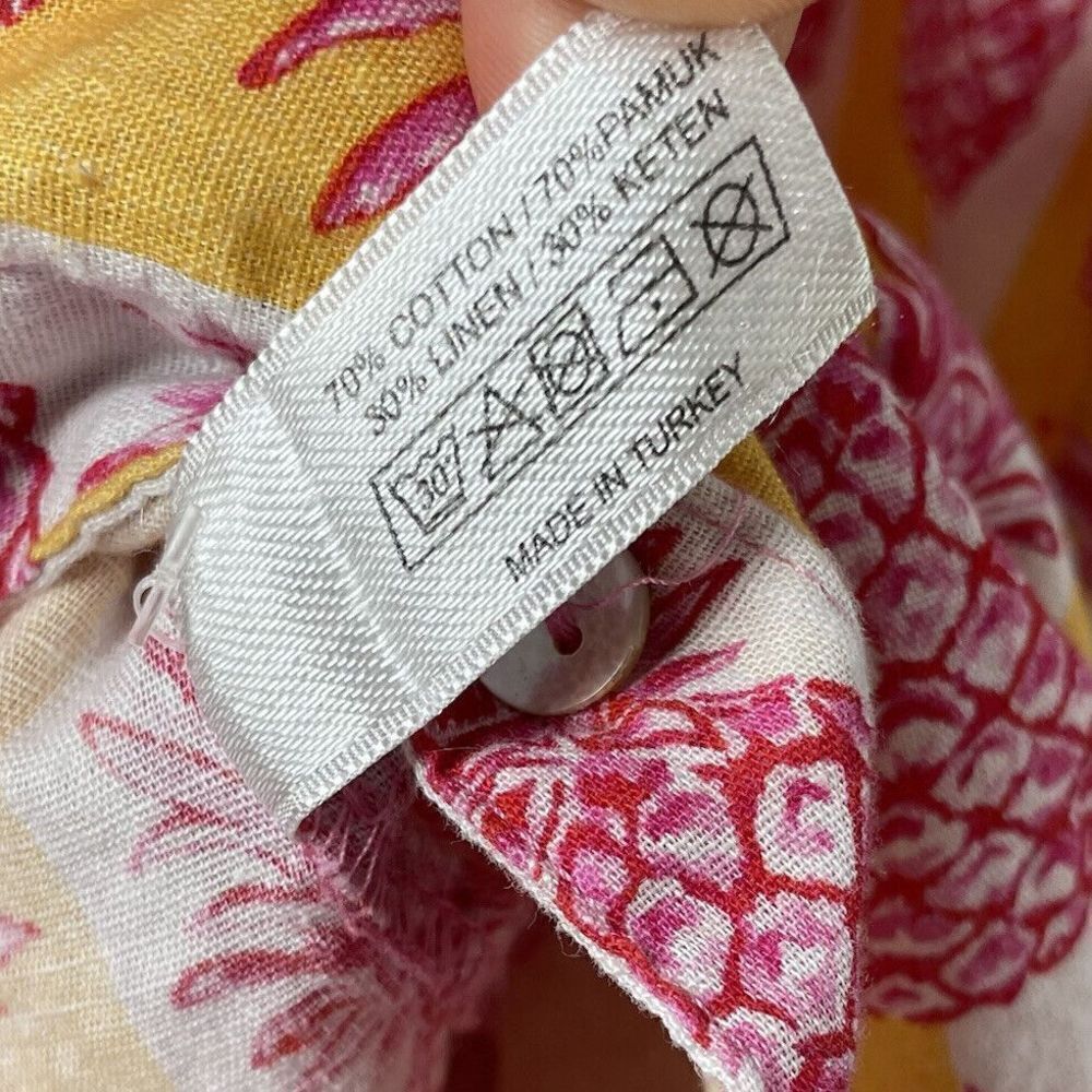 KATIA Cover-Up Womens S / M Pineapple Print Button-Up Tunic Top Linen Blend Pink - Picture 8 of 8